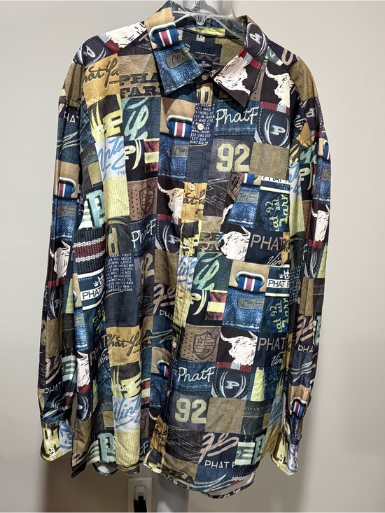 Phat Farm Other - VTG Phat Farm Button Up Shirt Mens XXL Long Sleeve All Over Print Hip Hop Y2K 90